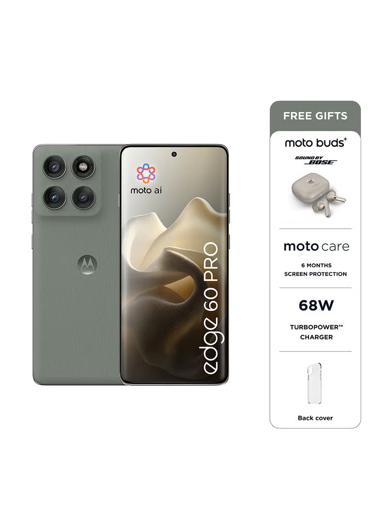 Edge 60 Pro 5G Dual SIM PANTONE Shadow/Green 12GB+12GB RAM 512GB With free Moto Buds+, 68W Turbo Charger, and 6 months screen protection - Middle East Version