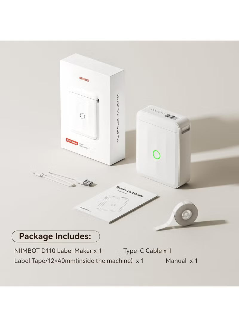 D110-M Bluetooth Thermal Label Printer with Tape 15mm – White