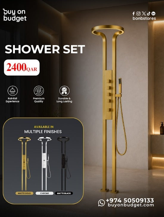 Luxury Rainfall Shower Set – Matte Gold, Chrome & Matte Black
