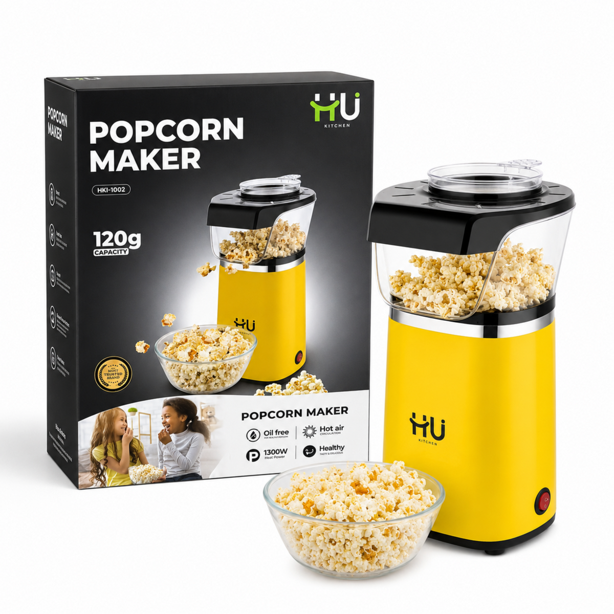 Popcorn Maker 120g Capacity HKI-1002 – 1300W Healthy & Safe Popcorn Machine