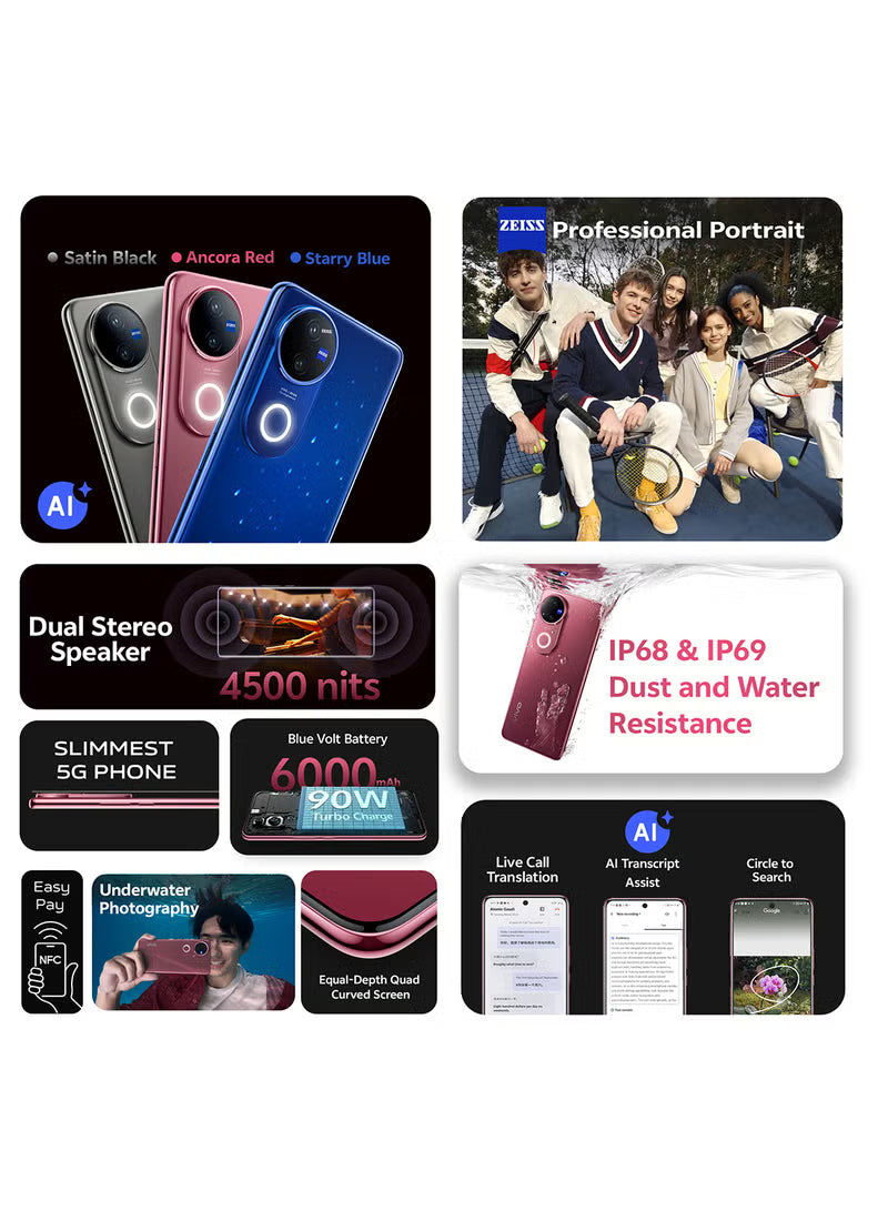 V50 AI 5G Dual SIM Starry Blue 12GB RAM 256GB With Exclusive Gifts Earbuds Pro, Smart Watch, 90W Charger And 24 Months Warranty + 1 Year Screen Replacement - Middle East Version