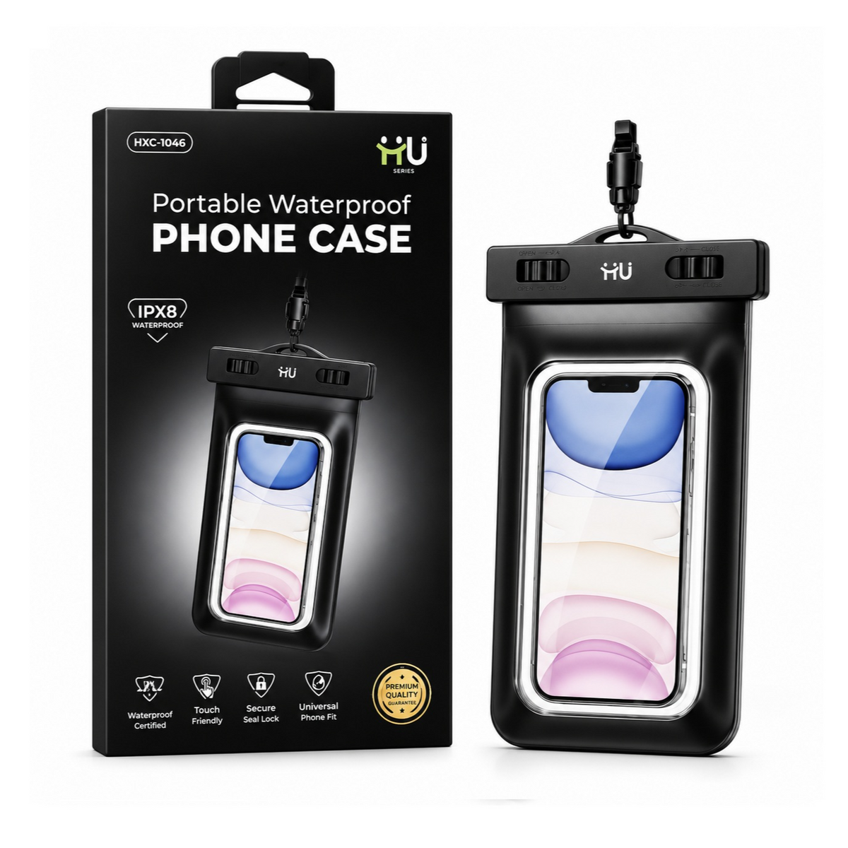 HAC-1046 Portable Waterproof Phone Case for Phones up to 6.8 Inches