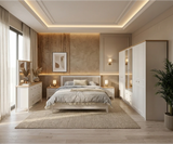 طقم غرفة نوم لورا – 180×200 سم، 5 قطع مع خزانة ملابس بستة أبواب