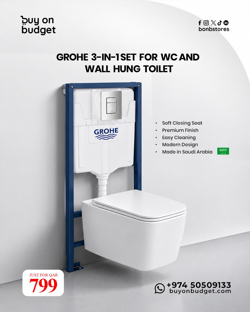 Grohe Concealed Tank and 4068- Wall Hung Toilet Combo