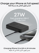 MagGo Power Bank, Qi2 Certified 15W Ultra-Fast MagSafe-Compatible Portable Charger, 10,000mAh Battery Pack with Smart Display and Foldable Stand, For iPhone 17/1615/14 Only(USB-C Cable Include)