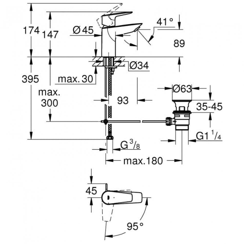 Grohe BauEdge S-Size Cold Start Basin Mixer Tap with Pop-Up Waste (Chrome)
