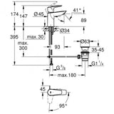 Grohe BauEdge S-Size Cold Start Basin Mixer Tap with Pop-Up Waste (Chrome)