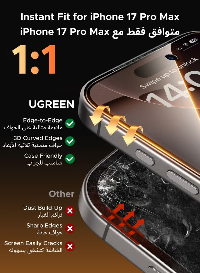 2-Pack for iPhone 17 Pro Max Privacy Screen Protector, 9H Hardness, 28° Blocks Views, Anti-spy Tempered-Glass Support Face ID with Easy Installation Tool, Case Friendly, Scratch Resistant -