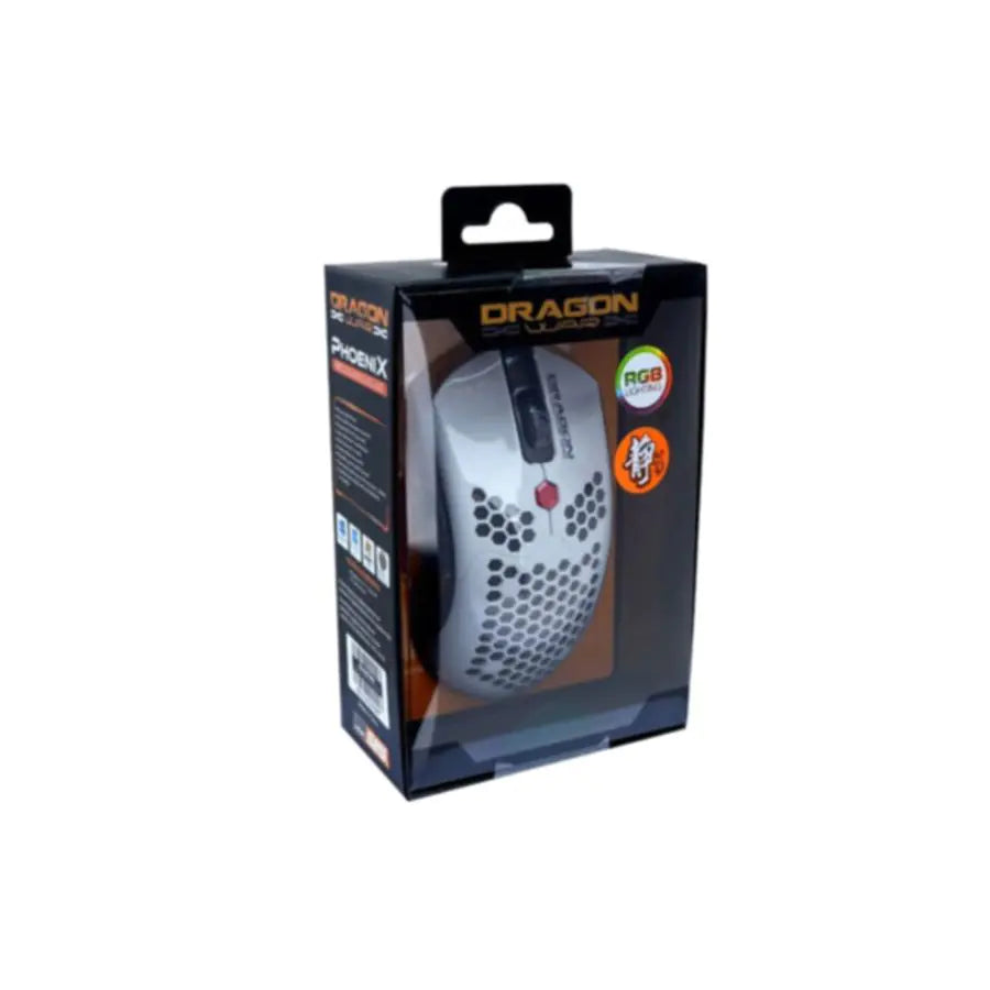 DRAGONWAR Ultra-Light Honeycomb RGB Gaming Mouse 12000 DPI – White