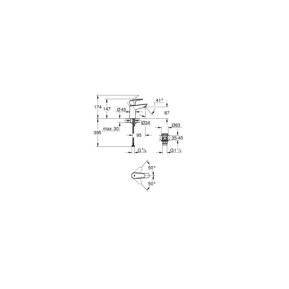 Grohe BauEdge S-Size Water Saving Basin Mixer Tap (Chrome)