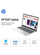 HP FD0113DX 15.6-Inch Laptop, Intel Core i3-N305, 8GB RAM, 128GB SSD, Intel UHD Graphics, Windows 11 Home – Silver