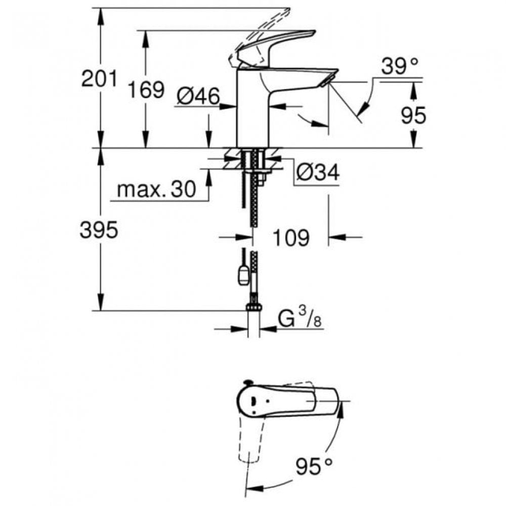 Grohe Eurosmart S-Size Basin Mixer Tap with Chain – Chrome