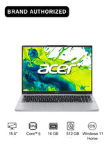 Acer Aspire Lite 15.6-Inch Full HD Laptop, Core 5 120U, 16GB DDR5 RAM, 512GB SSD, Windows 11 Home, English/Arabic, Light Silver
