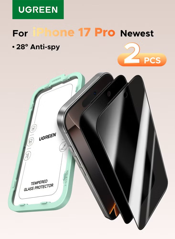 2-Pack for iPhone 17 Pro Privacy Screen Protector, [9H Hardness] [28° Blocks Views] Anti-spy Tempered-Glass Support Face ID with Easy Installation Tool, Case Friendly, Scratch Resistant