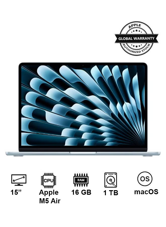 Apple MacBook Air 15-inch M5, 16GB RAM, 1TB SSD – Sky Blue (2026)