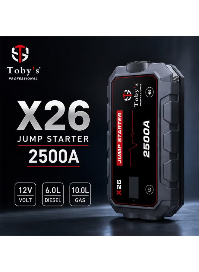 Toby’s X26 2500A Car Jump Starter 18000mAh 12V Battery Booster for 10.0L Gas/6.0L Diesel