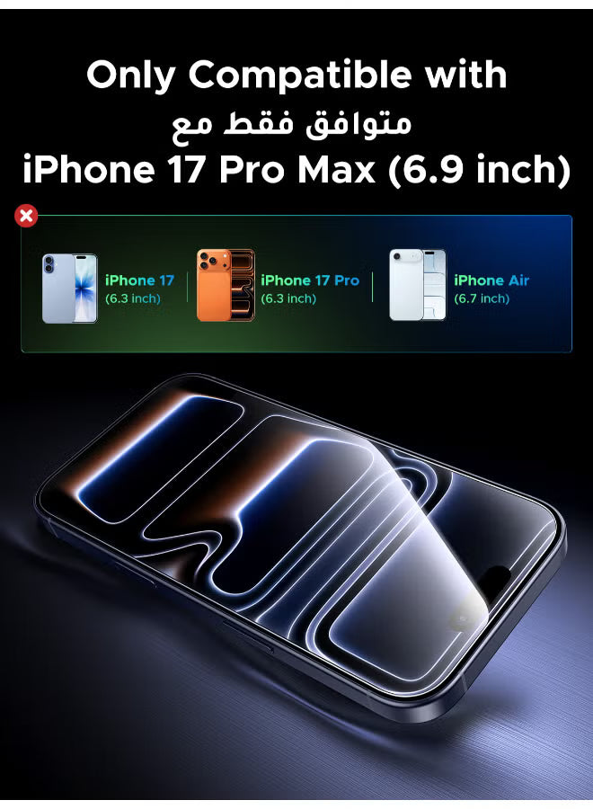 2-Pack iPhone 17 Pro Max Screen Protector With Auto Alignment Kit 6.9 Inch Ultra HD Clear， Scratch Resistant, Military-Grade Protection, Easy Installation, Anti-Fingerprint, Bubble Free Glass Film -