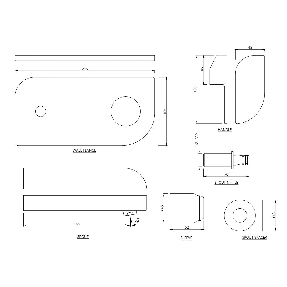 Exposed Part Kit Of Single Lever Basin Mixer Wall Mounted -Chrome