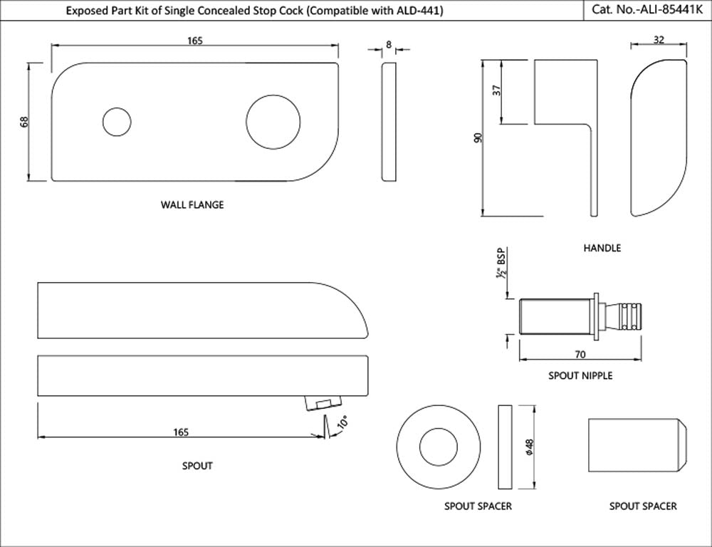 Exposed Part Kit of Single Concealed Stop Cock - Chrome
