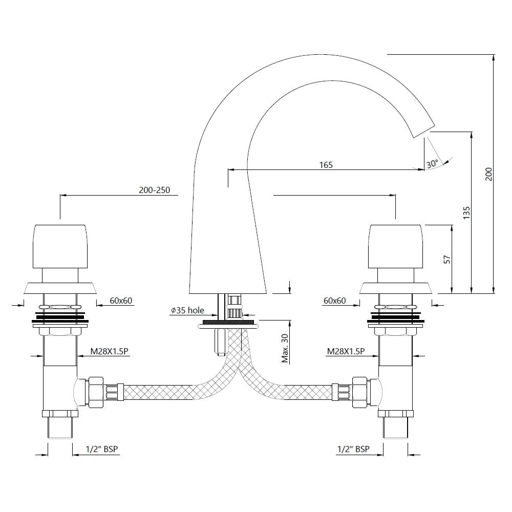 3-Hole Basin Mixer - Chrome