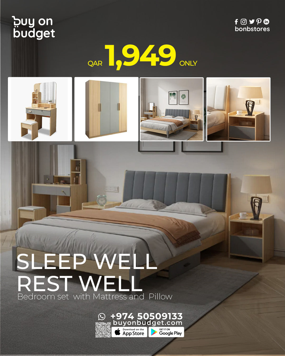 Modern Bedroom Set 180*200cm Wth Mattress
