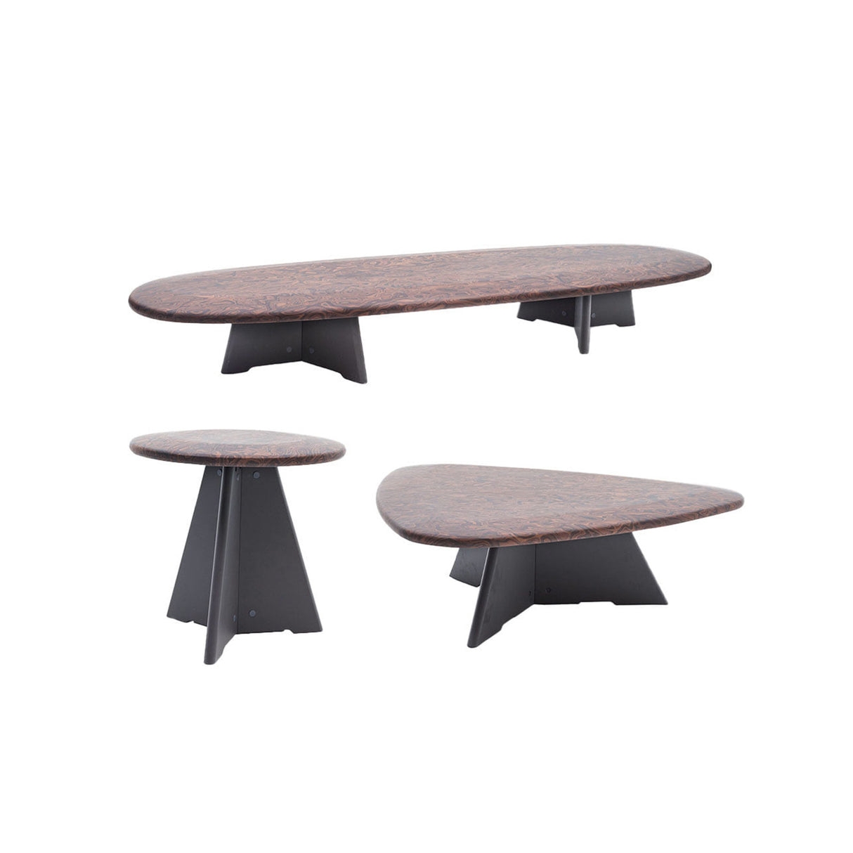 Radical Center Ellipse Table + Radical Center Triangle Table + Radical Side Table Teapoy Combo