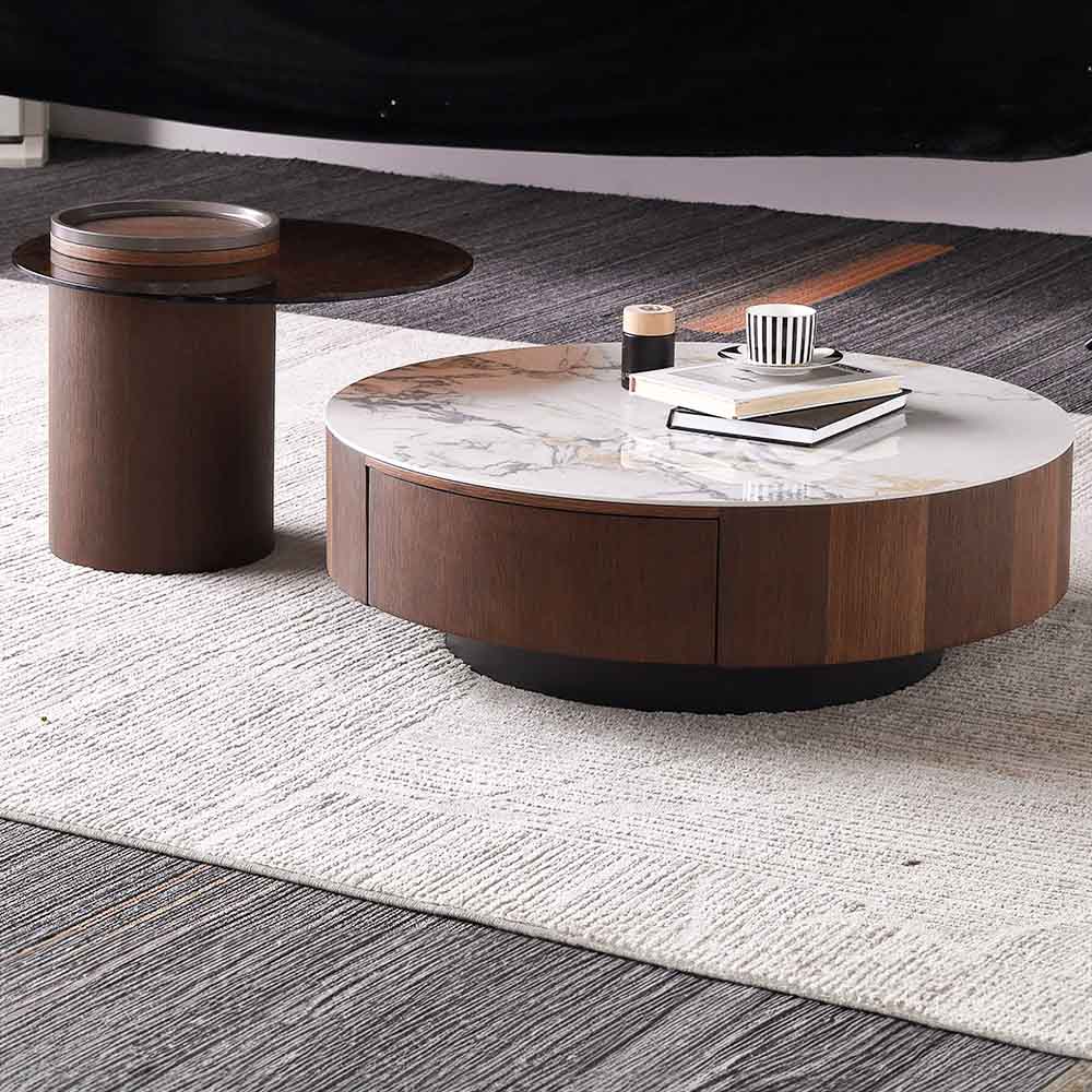 Round Marble Coffee Table With Storage - Y07# (1set-3box)