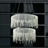 Modern 2-round Black Steel Dimmable Crystal Led Chandelier
