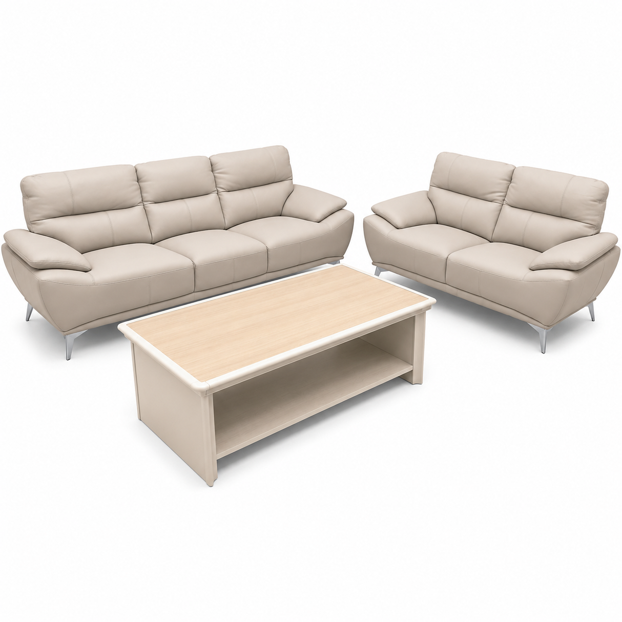 Full Leather Sofa Set (Light Grey)