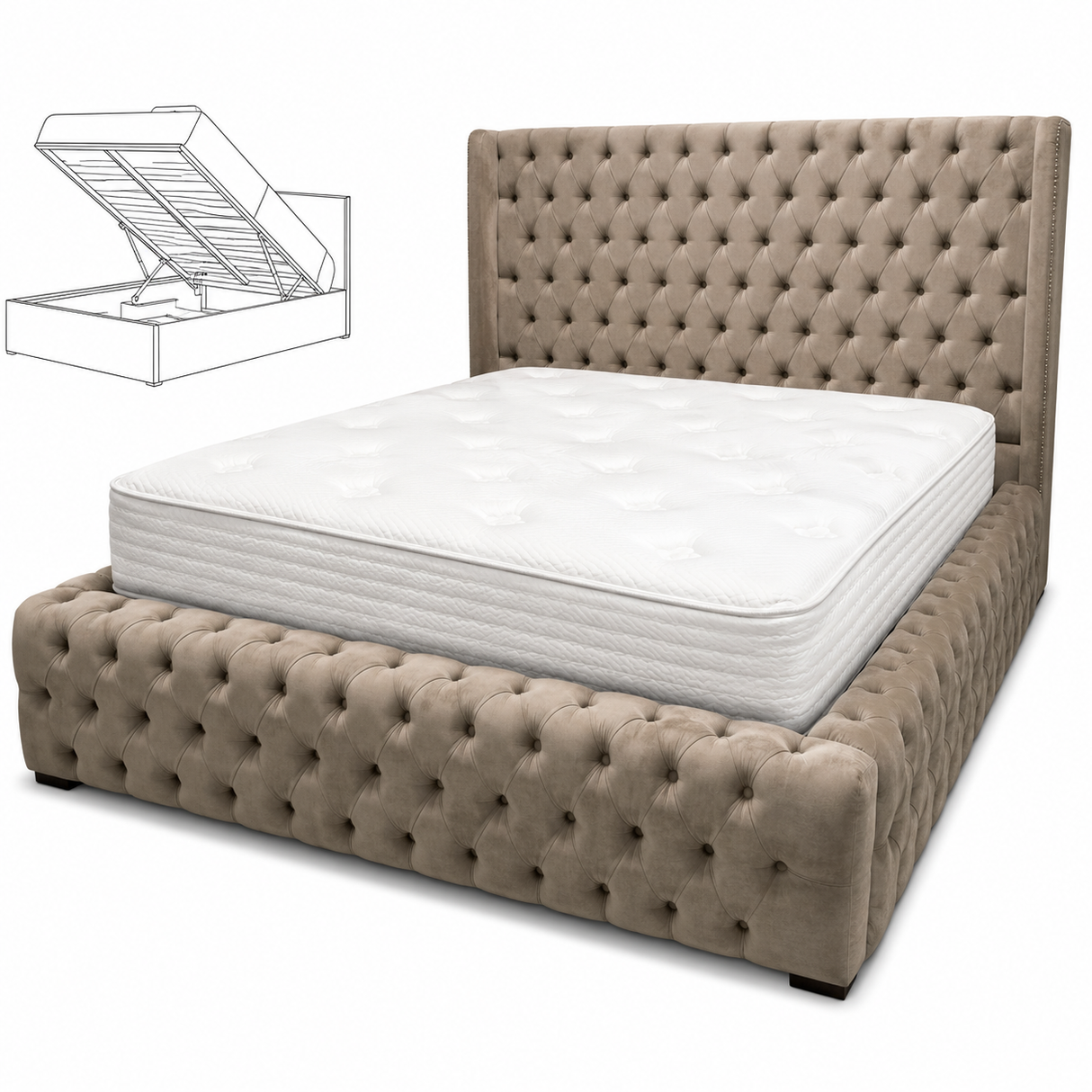 Base &  Headboard (200x180) - With Button Rankoussi (beige)