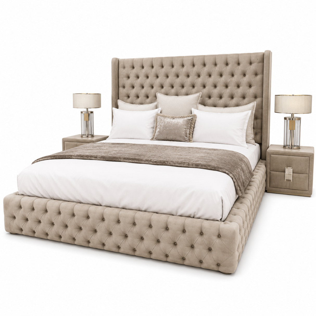 Base &  Headboard (200x180) - With Button Rankoussi (beige)