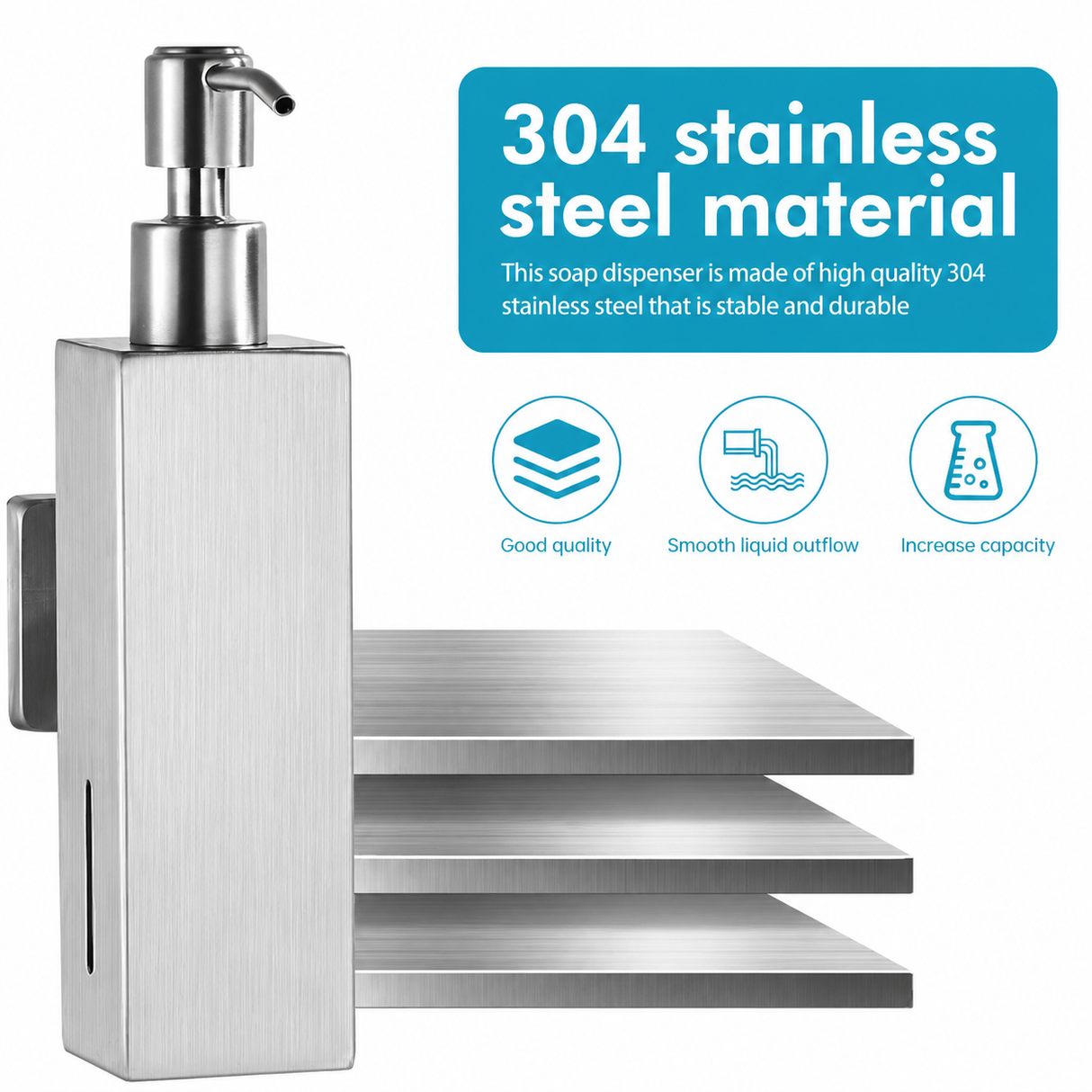 BRIMIX Wall Mounted Soap Dispenser Stainless Steel 304 Hand Wash Liquid Soap Dispenser (Brushed Finish)