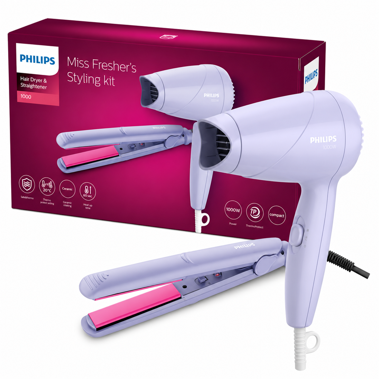 PHILIPS Hair Straightener with LED Display, 6 Temperature Settings, Fast Heat Hair Styling Tool
