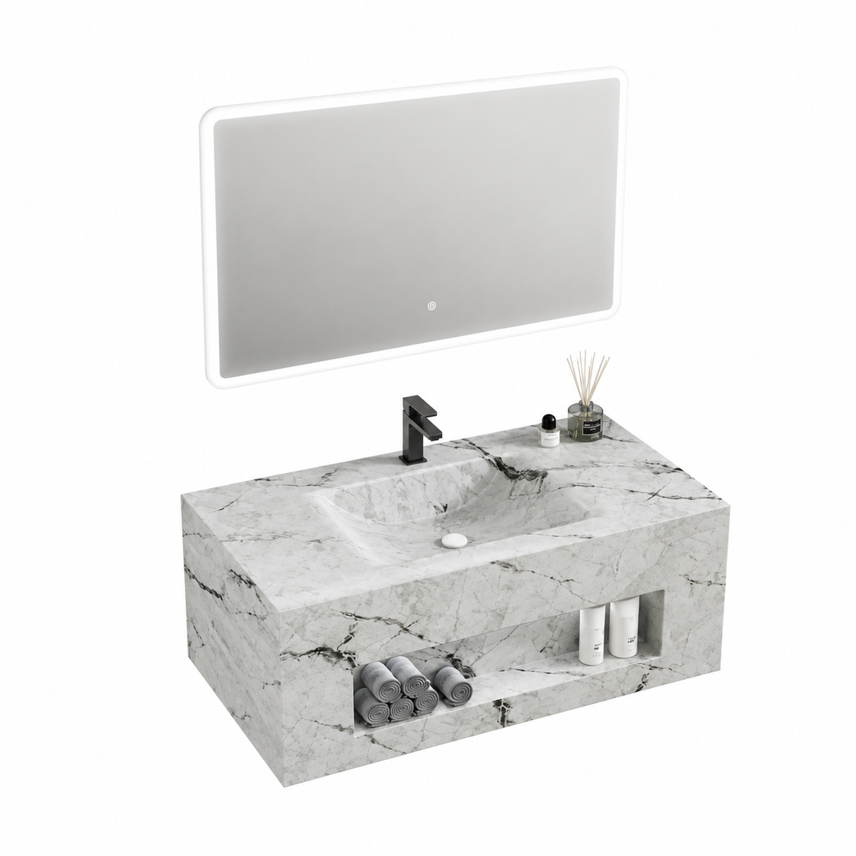 Hot Bend Vanity Cabinet with LED Mirror (Gers Pattern) BF18-80