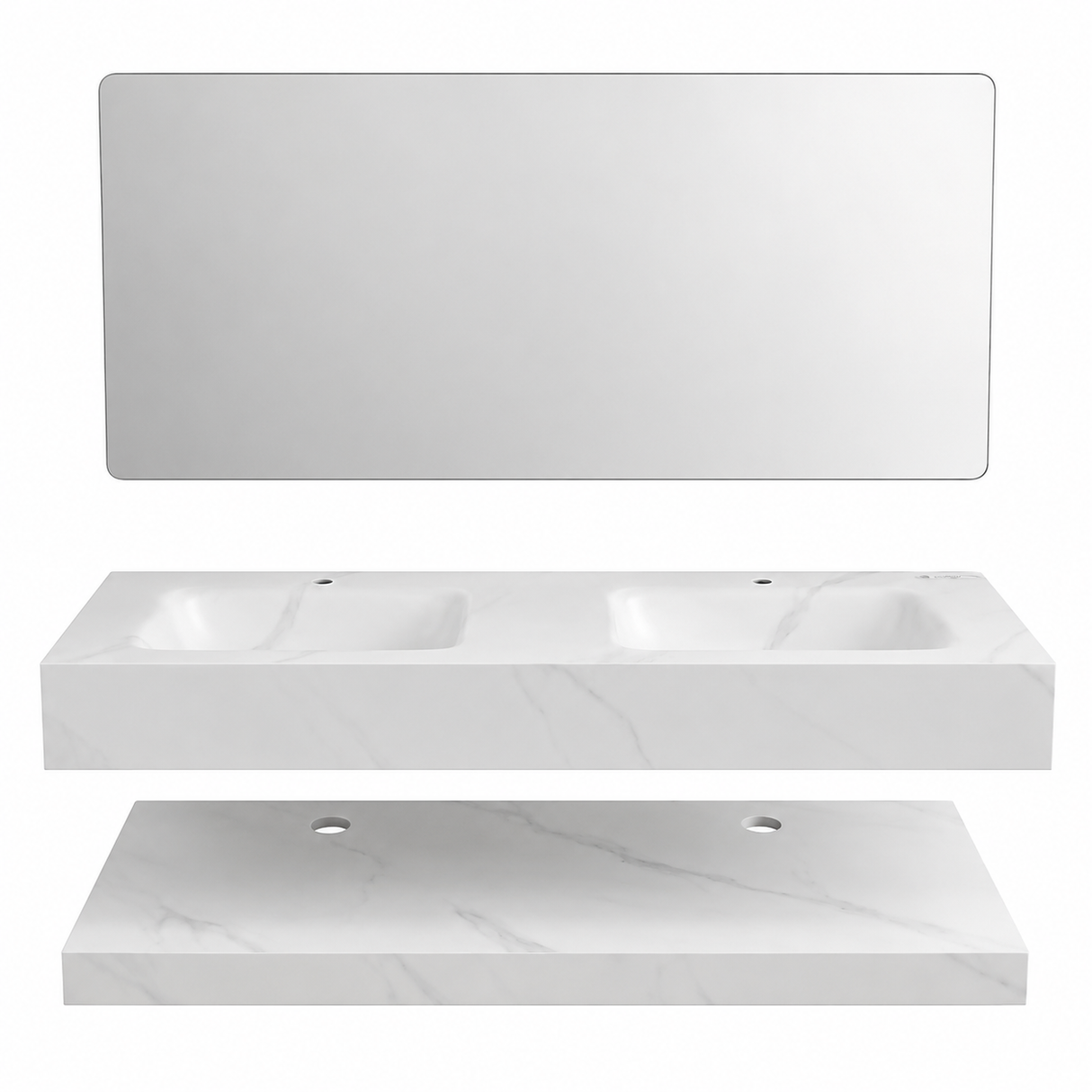 Hot Bend Vanity Cabinet with 4000K LED Mirror – Fish Belly White BF19-140 (Two Basins)