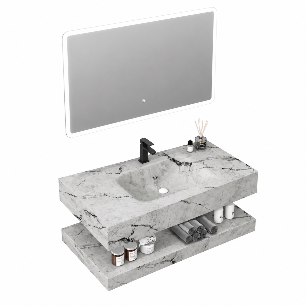 Hot Bend Vanity Cabinet with 4000K LED Mirror – Gers Pattern BF19-80