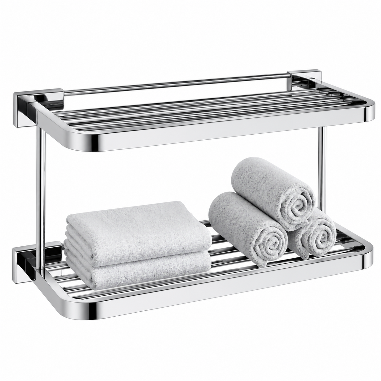 Wall Mount Double Towel Rack 580x220x100mm Mirror Chrome