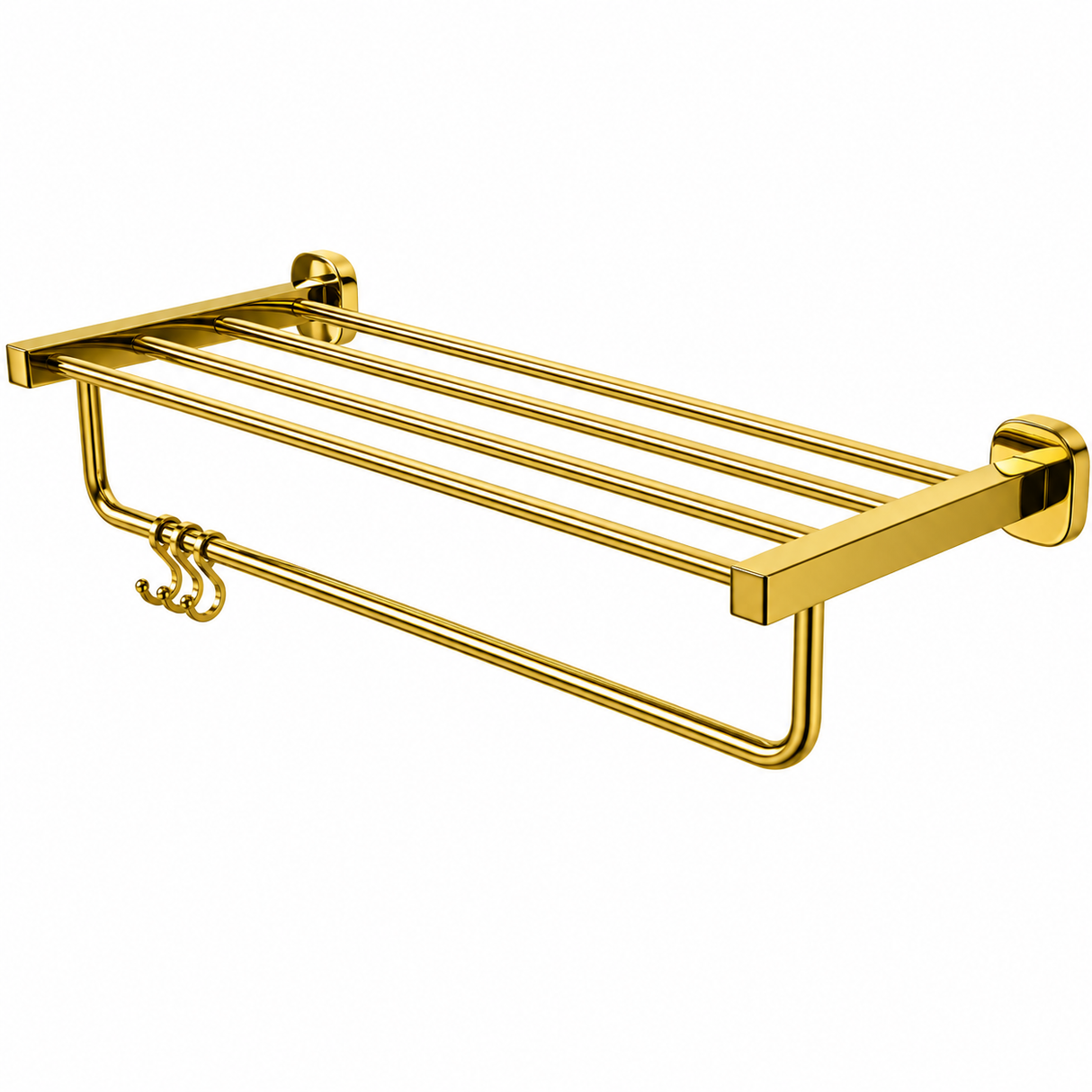 Wall Mount Towel Rack 4 Bars +1 Rail - Brushed Gold