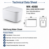 Wall Hung Toilet P-Trap 180mm UF Seat Cover 4088