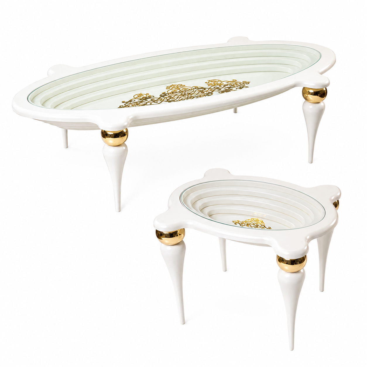 Center Table + Side Table Teapoy Combo - Gold Design