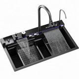 750×450mm Black Stainless Steel Single Bowl Kitchen Sink with Multifunction Waterfall Faucet Set