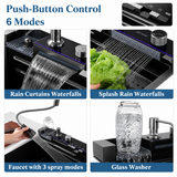 750×450mm Black Stainless Steel Single Bowl Kitchen Sink with Multifunction Waterfall Faucet Set
