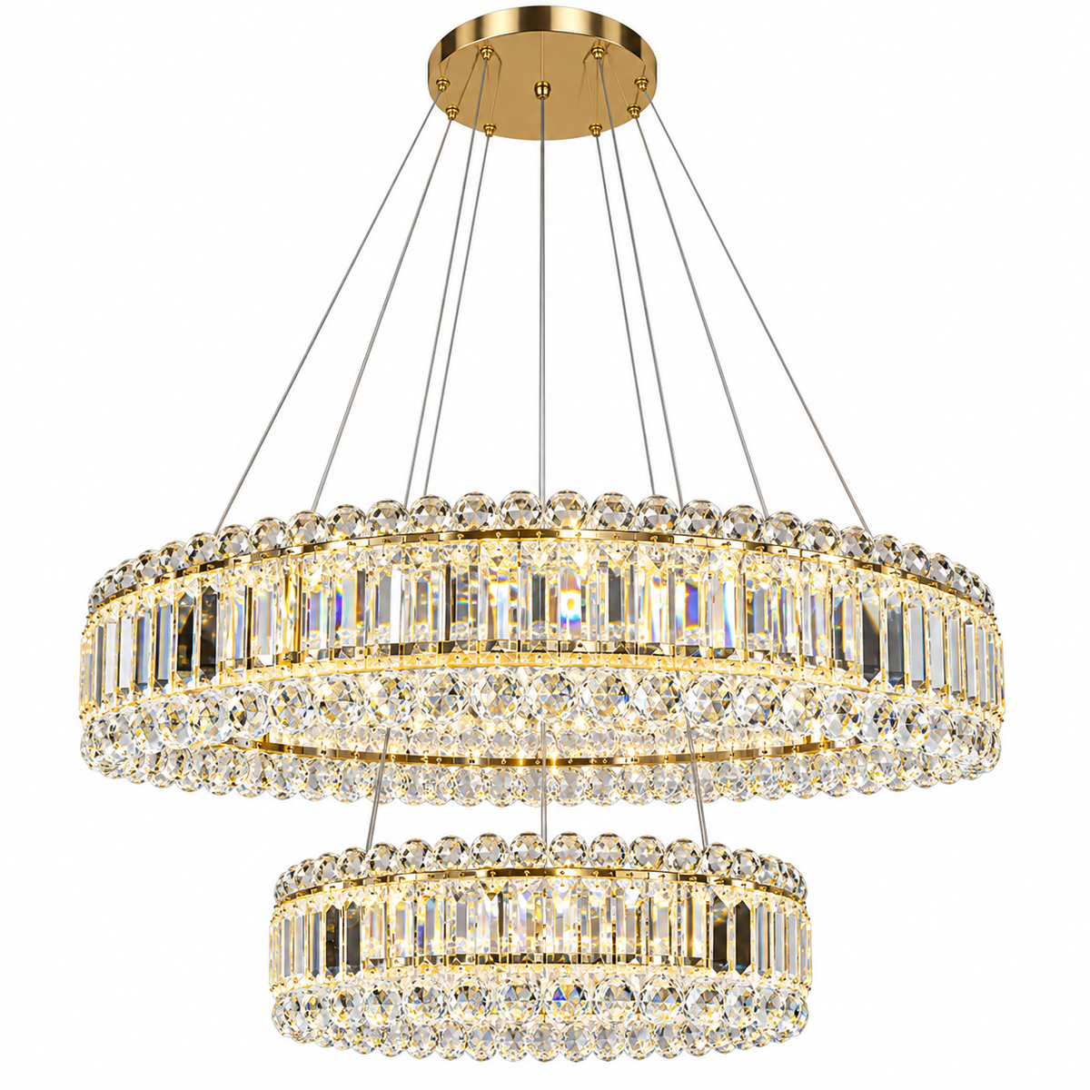 Pendant Light - 7083 - D1000+600 K9 Crystal - Gold