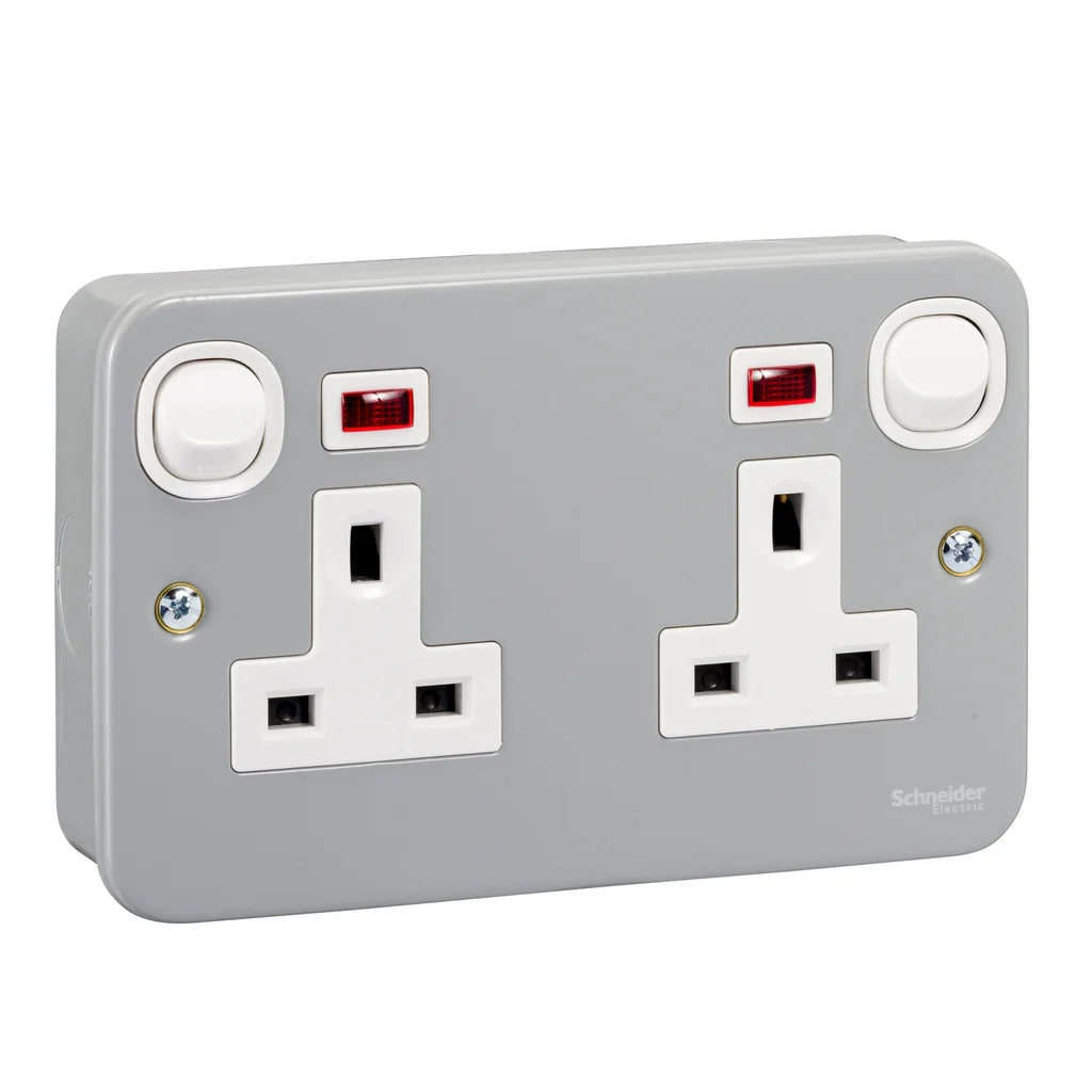 Schneider Switched Socket with Neon, 2 gang