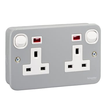 Schneider Switched Socket with Neon, 2 gang Qatar