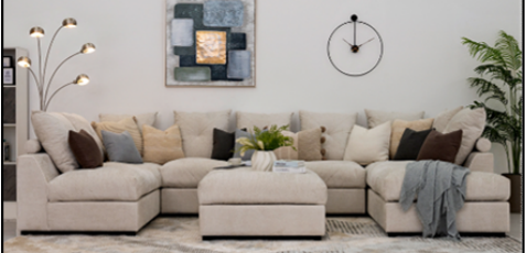 Elise Fabric Corner Sofa with Pouf – 1955/04