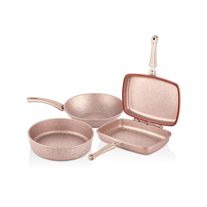 Falez Ocuisto Oracle Golden Pink 4 Pieces Grill Pan Set