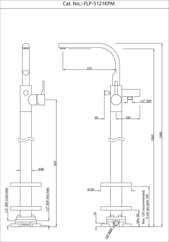 Exposed Parts of Floor Mounted Single Lever Bath Mixer - Black Matt