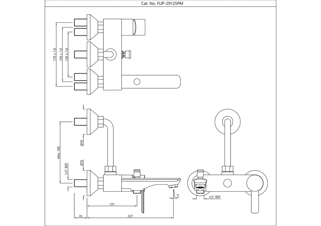 Single Lever Wall Mixer 3-in-1 System - Gold Bright PVD