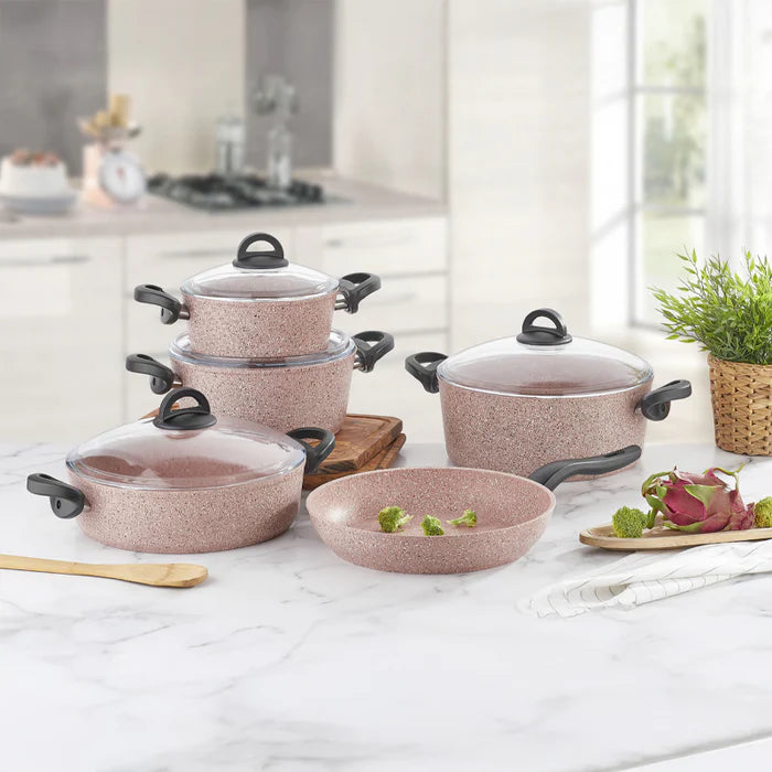Falez Premium Pink 9 Pieces Cookware Set